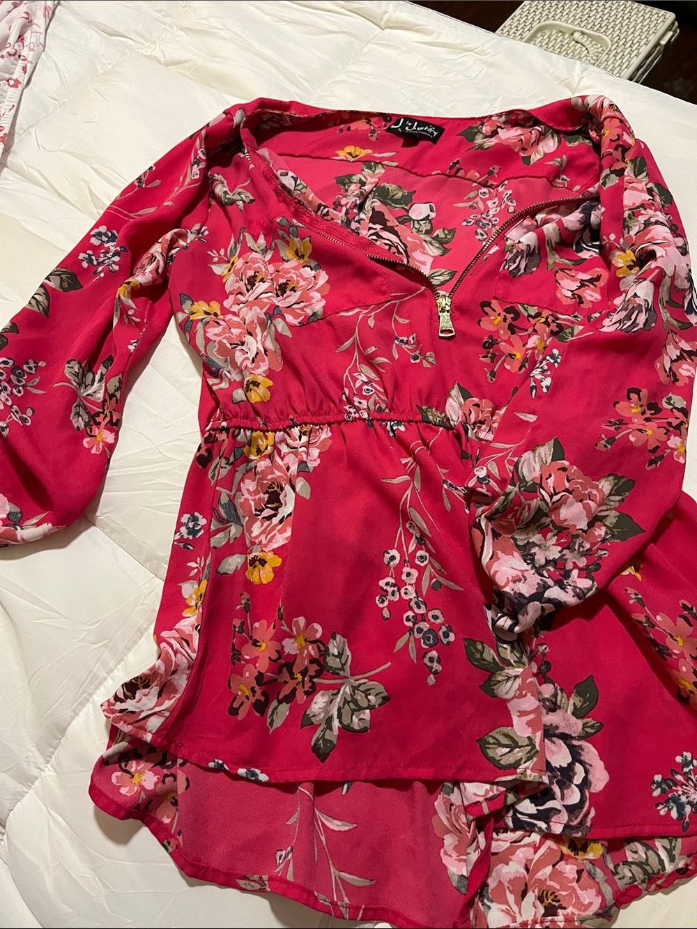 Jolie Hot Pink Floral Zip-Front Tunic